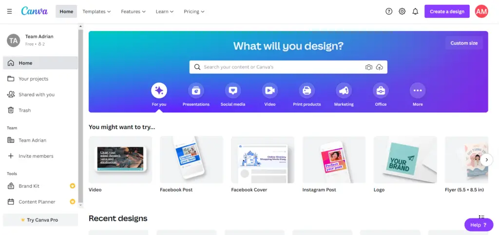 screenshot of Canva platform