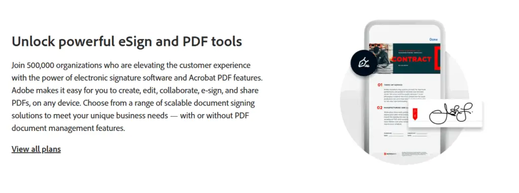 Image featuring screenshot of Adobe eSign and PDF tools to grow your small business.