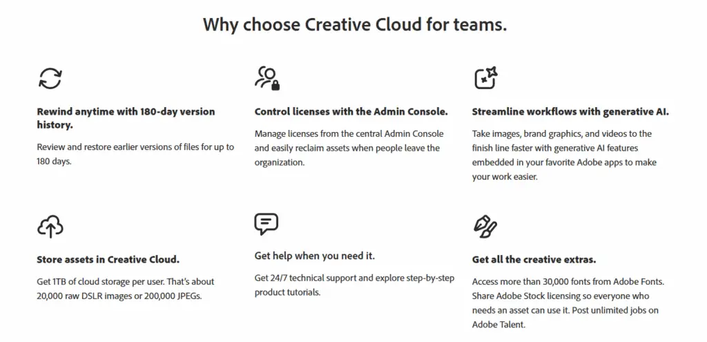 Screenshot from Adobe featuring Creative Cloud for teams